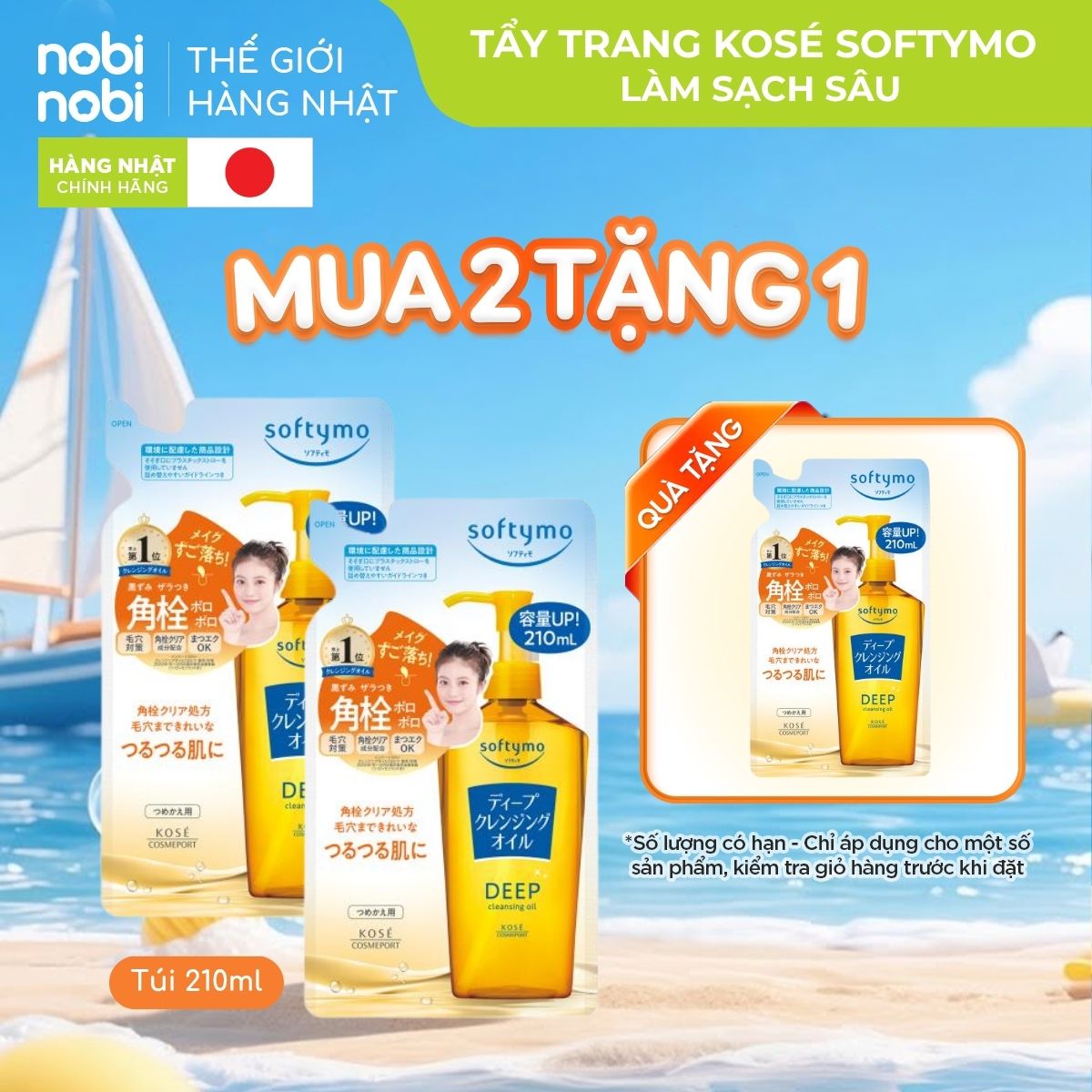 [MUA 2 TẶNG 1] Dầu Tẩy Trang Làm Sạch Sâu Kose Softymo Túi Refill 210ml