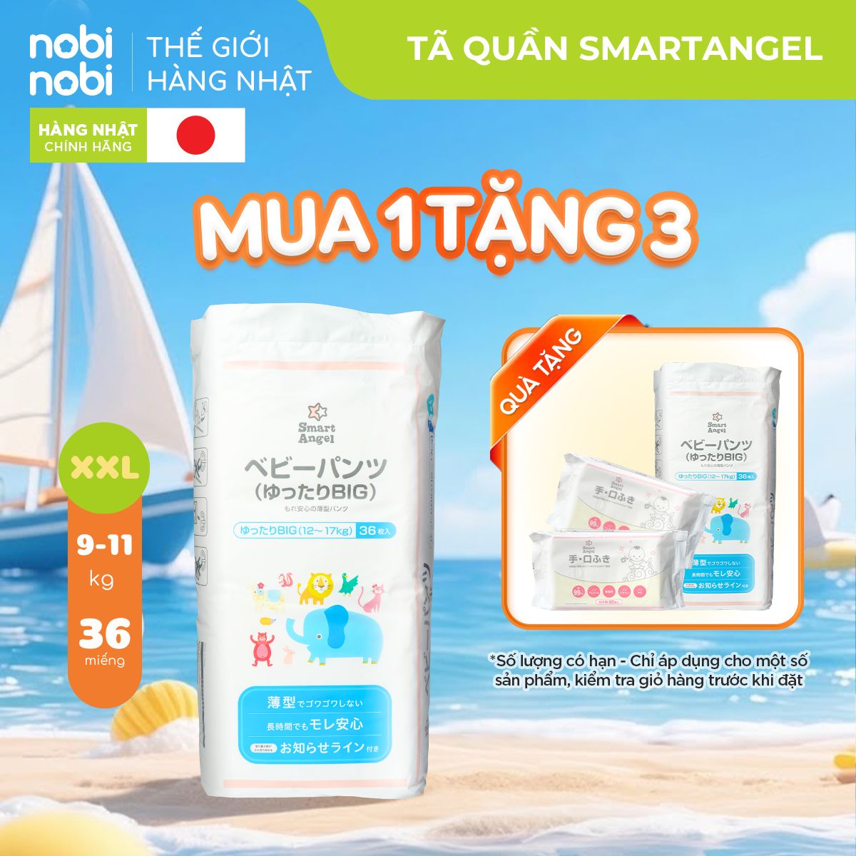 [MUA 1 TẶNG 3] Bỉm Tã Quần SmartAngel Thoáng Khí và Thấm Hút Cho Bé Size BIG XXL36